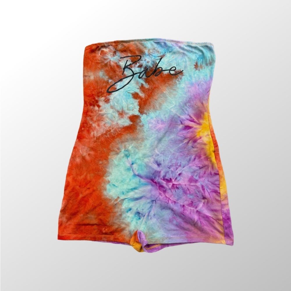 Purple and Orange Tie-Dye Fabric romper shorts one piece